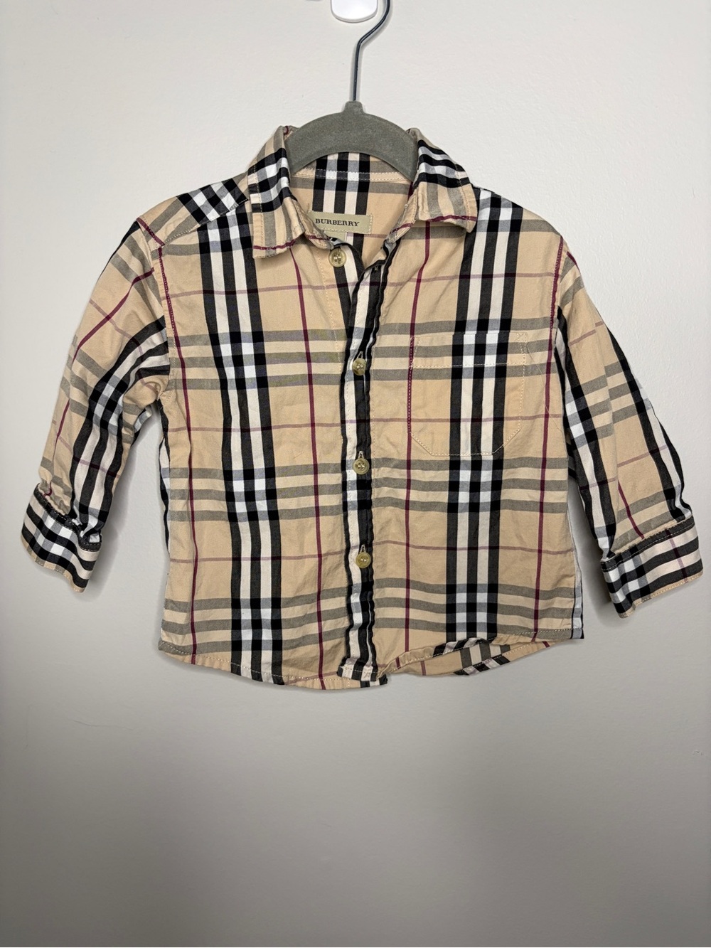 Burberry Kids Nova Check Long Sleeve Button Down Shirt Beige 12M 80cm